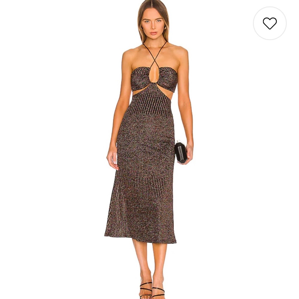 NWT Misha Dulci Metallic Stripe Cut Out Bodycon Dress
